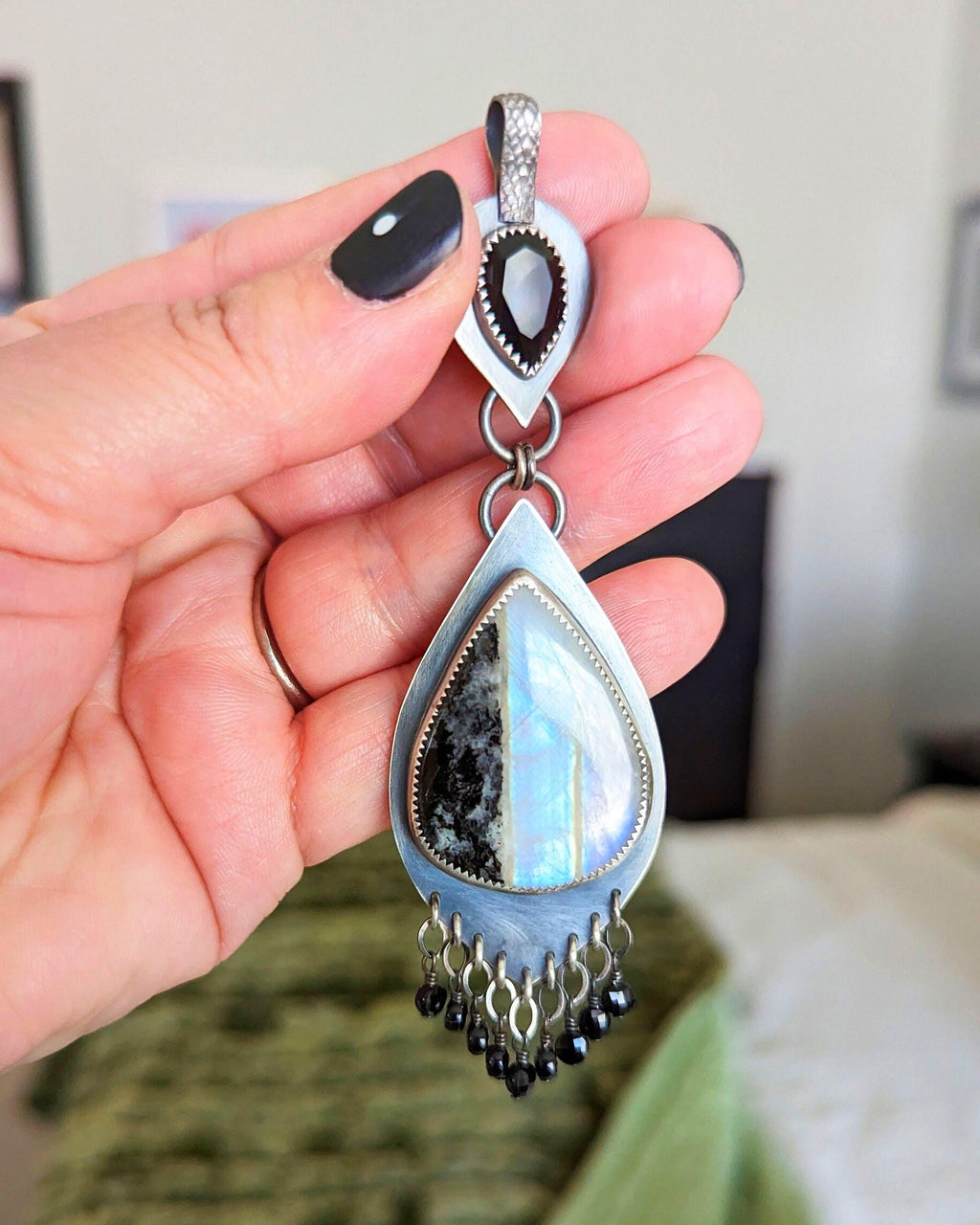 Two-stone sterling silver pendant with black and white contrast