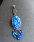 Tropical blue statement necklace with gemstone bead fringe