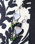 Green jade and nephrite chandelier earrings in oxidized sterling silver