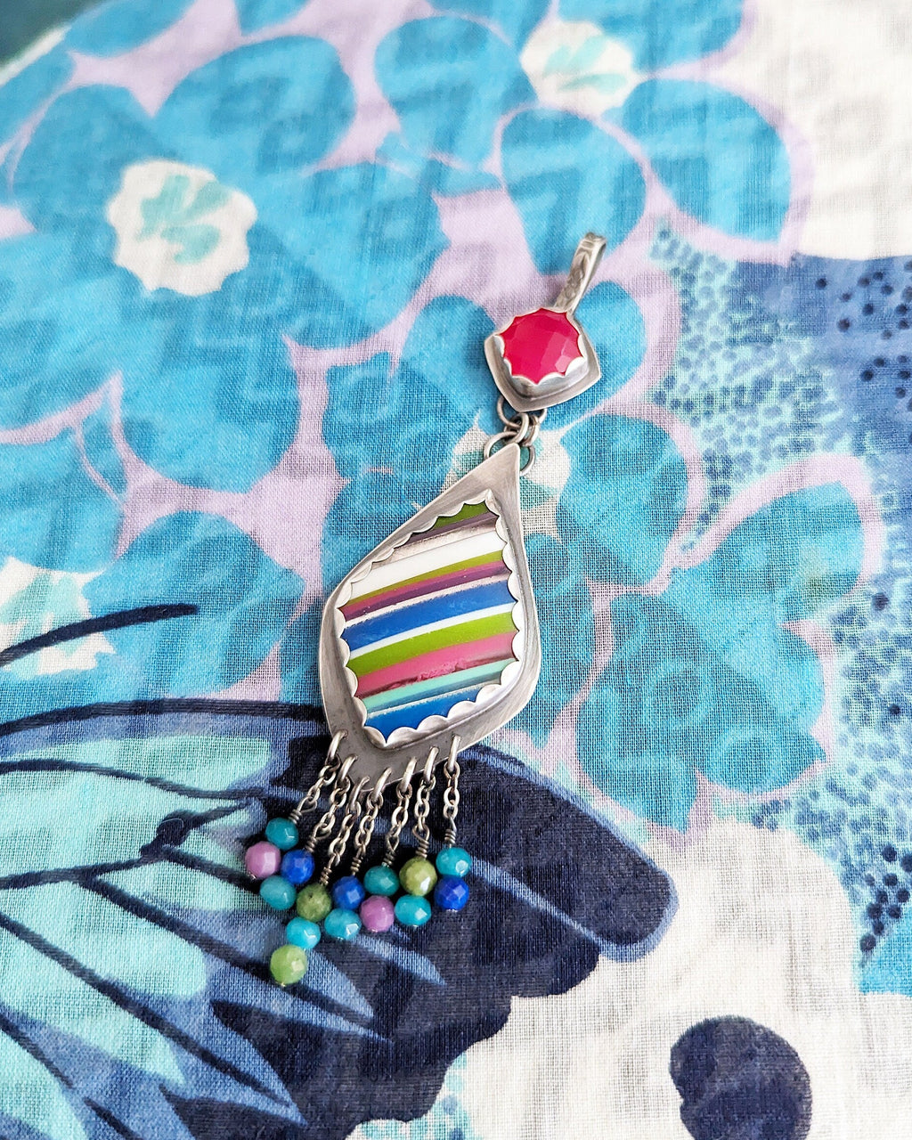 Oxidized sterling silver double stone pendant