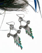 Hand-forged sterling silver chandelier earrings with turquoise accents