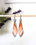 Orange and white banded agate leaf earrings in oxidized sterling silver
