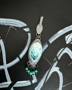 Green scolecite statement pendant necklace with turquoise fringe
