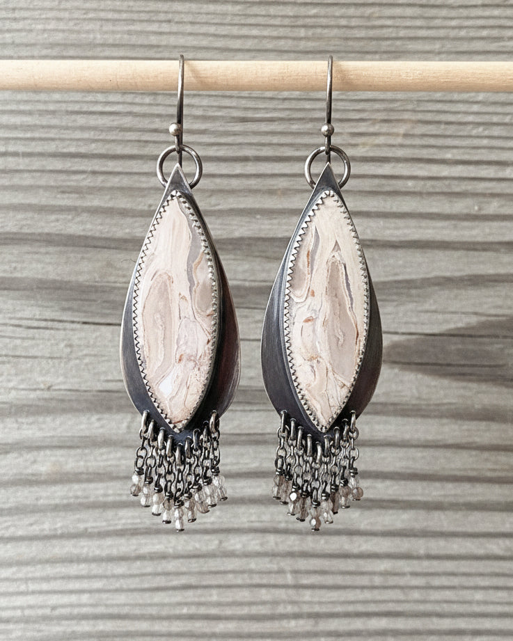 large marquis shaped palm root agate stones in sterling silver