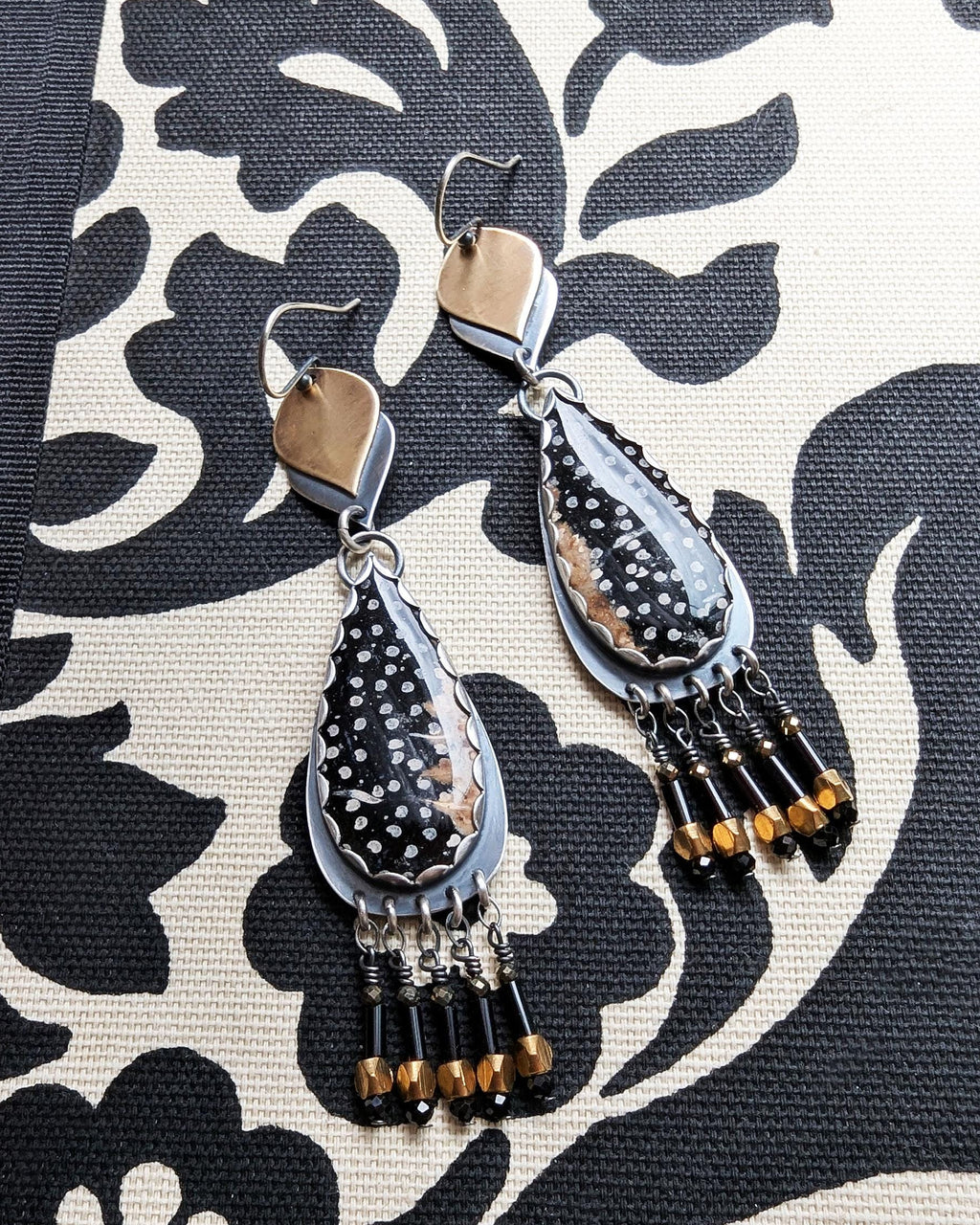 Mixed metal sterling silver and brass teardrop earrings