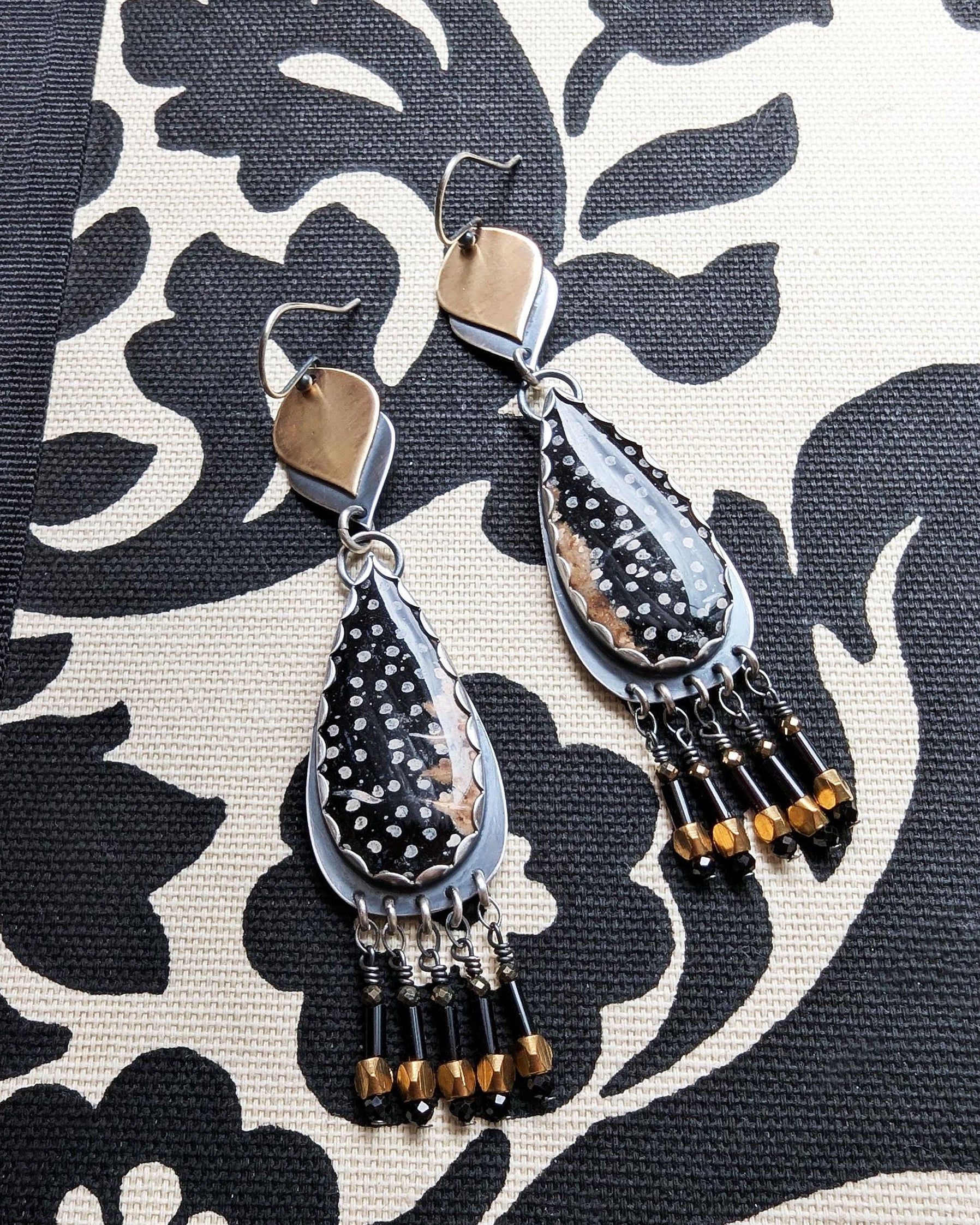 Mixed metal sterling silver and brass teardrop earrings