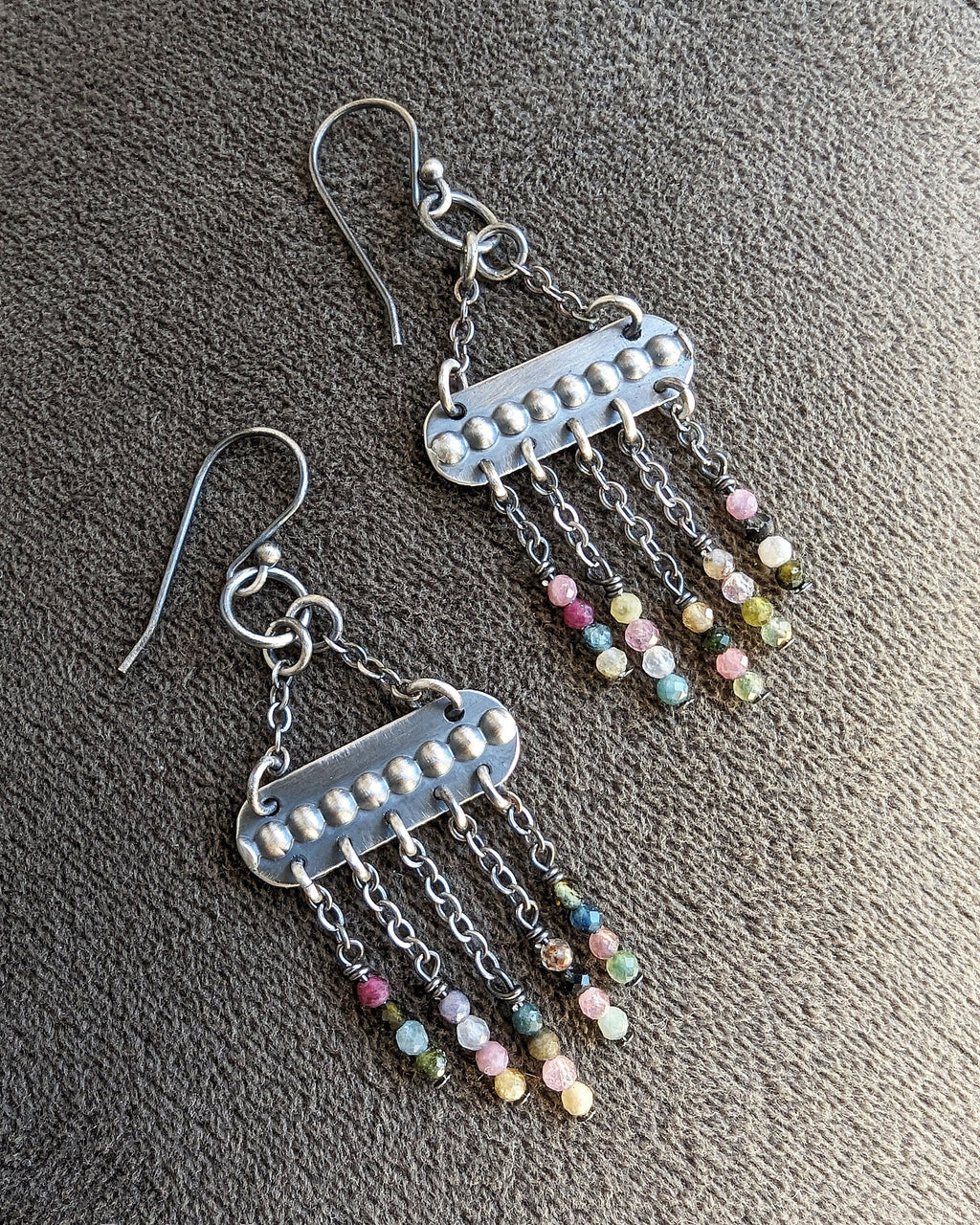 Lightweight oxidized sterling silver gemstone chandelier earrings