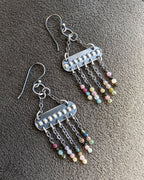 Lightweight oxidized sterling silver gemstone chandelier earrings