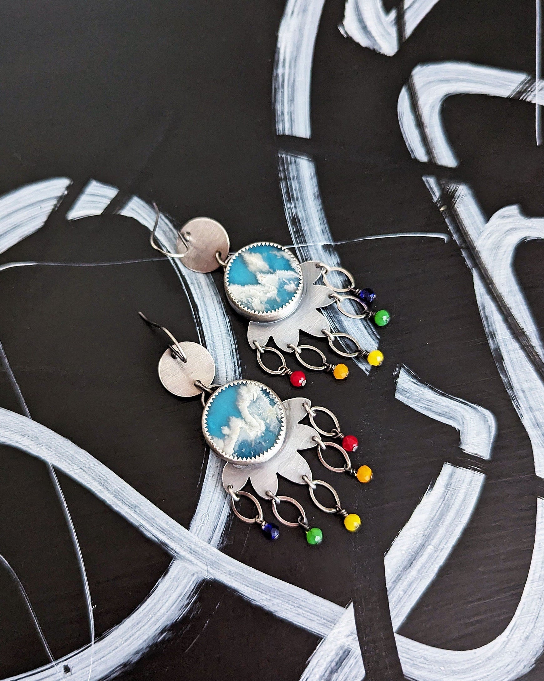 Nature inspired cloud motif sterling silver drop earrings