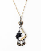 Large mixed metal boho pendant with palm root agate and black spinel shown on chain (not included)