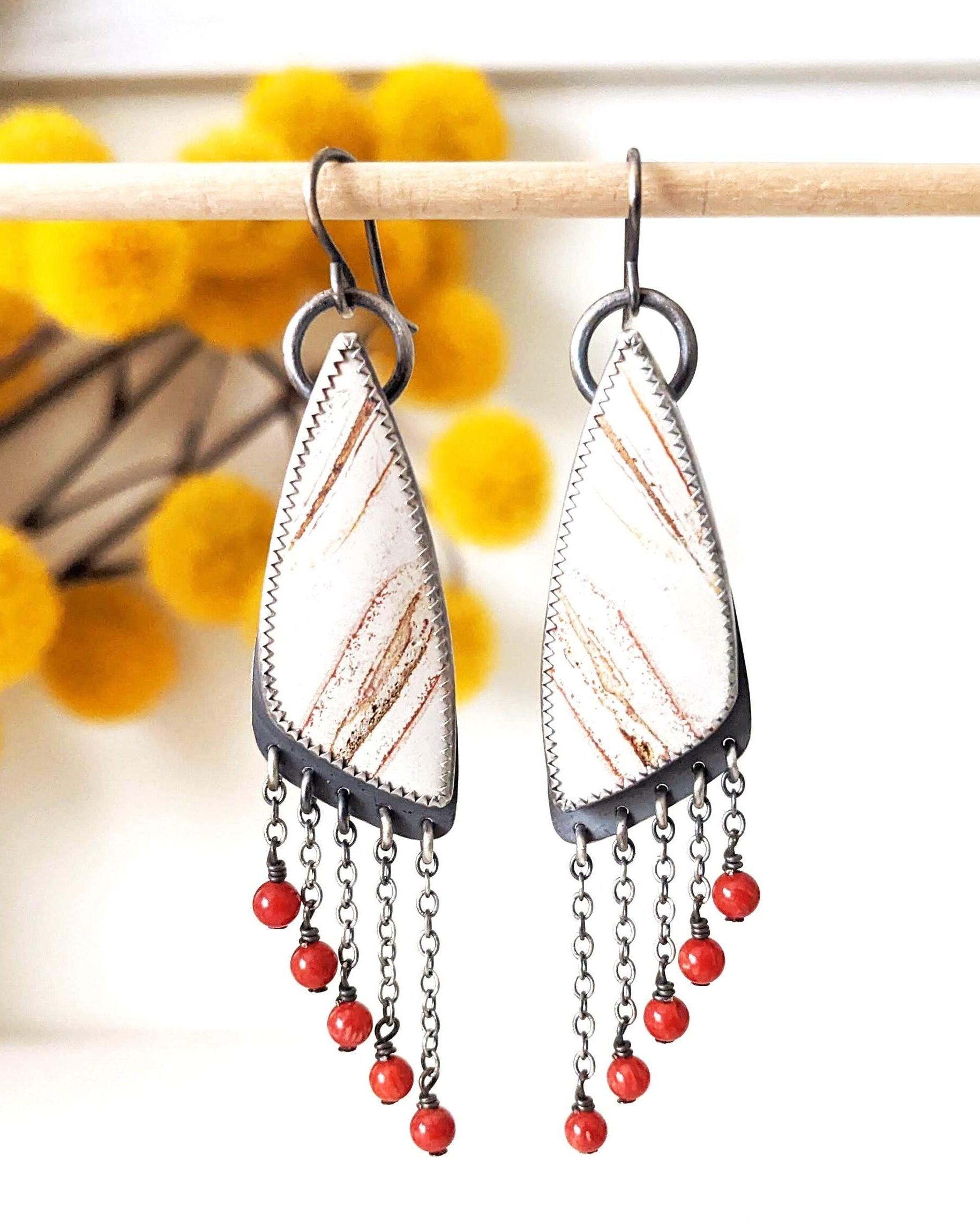 Zebra jasper earrings with creamy orange and brown pattern