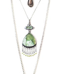 Lime green serpentine pendant in oxidized sterling silver with vintage glass bail