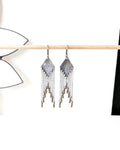 Pyrite fringe earrings with diamond-shaped oxidized sterling silver drops
