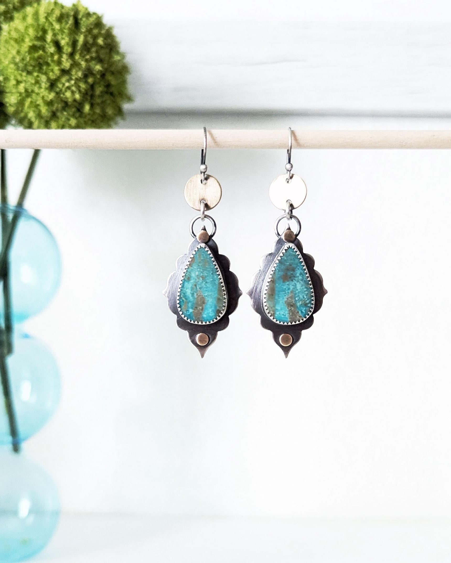 One of a kind turquoise grey jasper earrings by Rebellenhaus