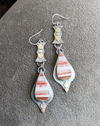 Linear sterling silver drop earrings with hand-cut brass accents