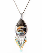 Oxidized sterling silver statement pendant with earthy gemstone fringe shown on chain (not included)