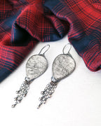 Rose-cut black rutile quartz earrings showing natural inclusions
