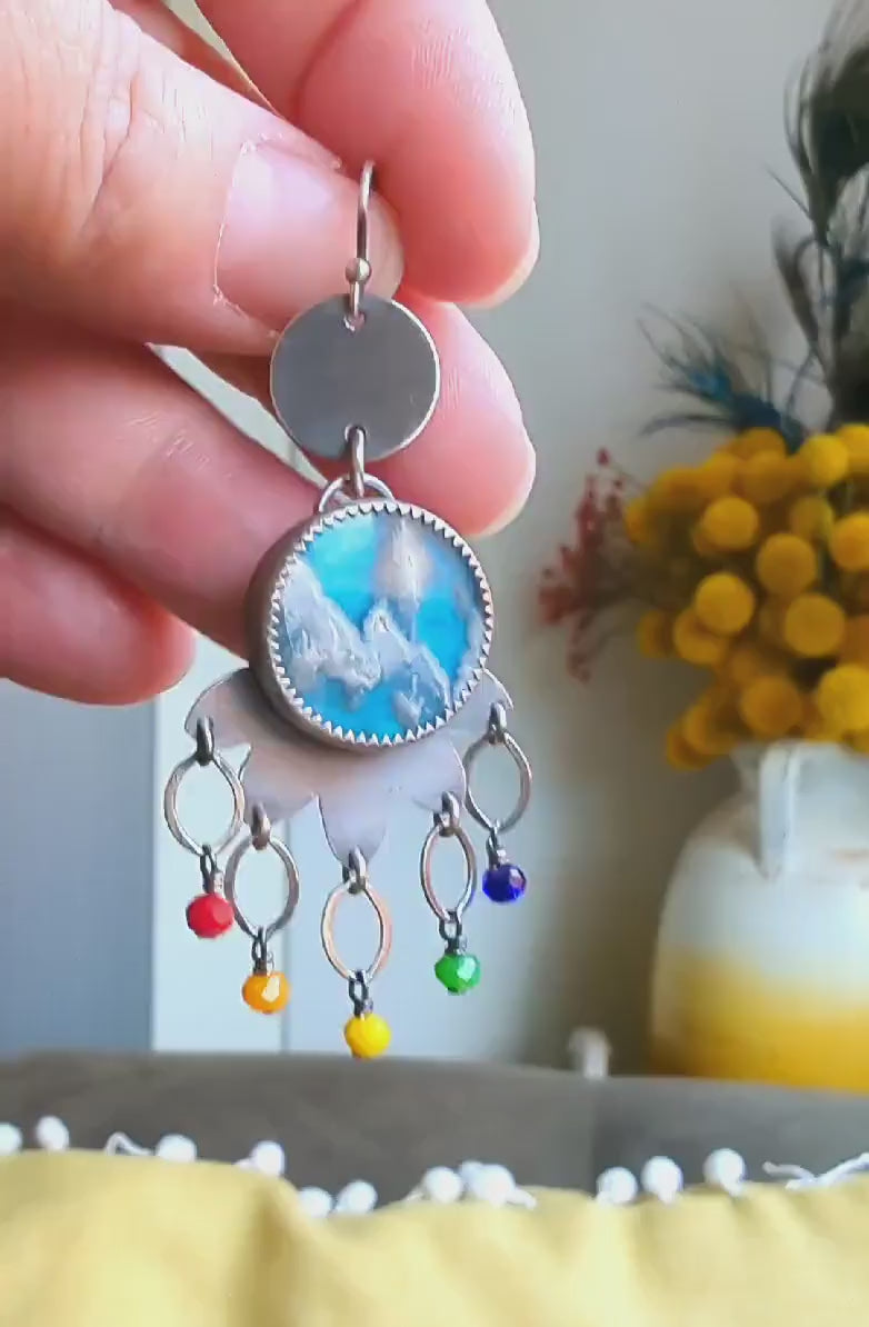 Video of cloud and rainbow drop artisan earrings 