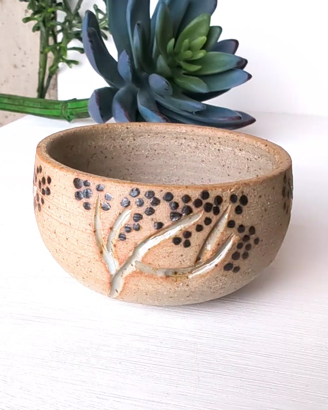 Video of Rustic handmade ceramic jewelry dishes with nature-inspired aspen artwork for rings, crystals, and keepsakes.