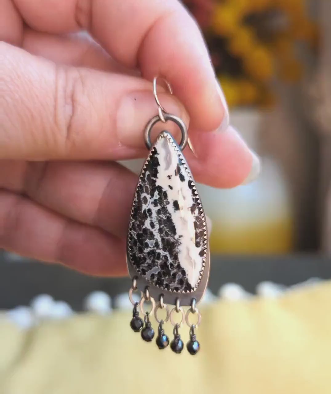 Video of palm root agate artisan earrings by Rebellenhaus