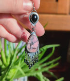 Video of One of a kind black spinel rhodonite earrings by Rebellenhaus 