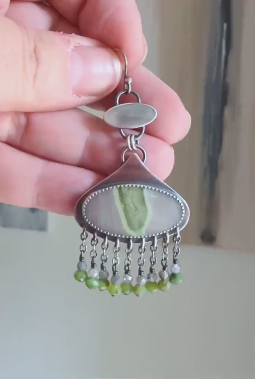 Video of Collector gemstone earrings featuring serpentine and jade