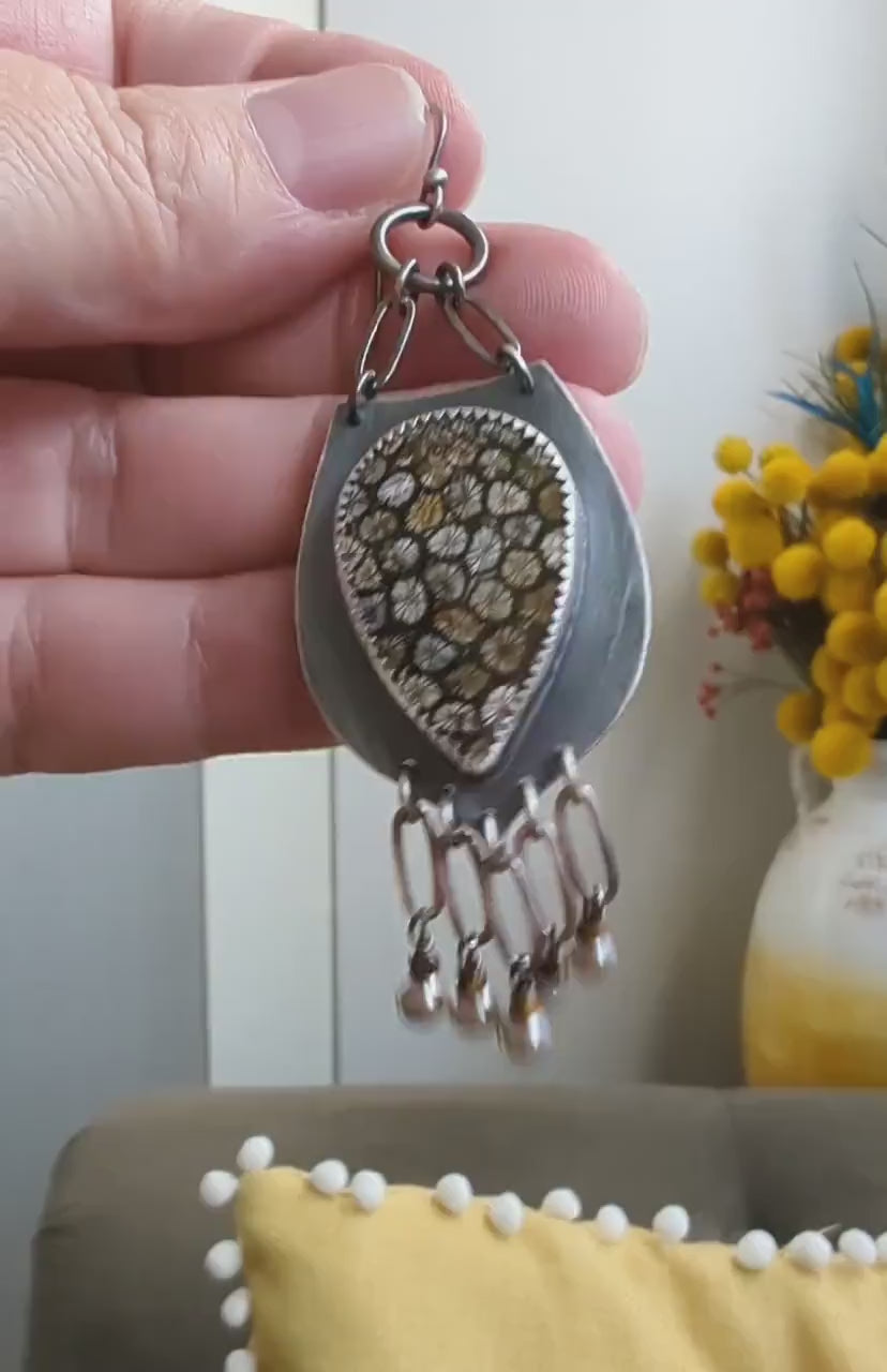 Video of Chocolate Snow fossil coral earrings by Rebellenhaus
