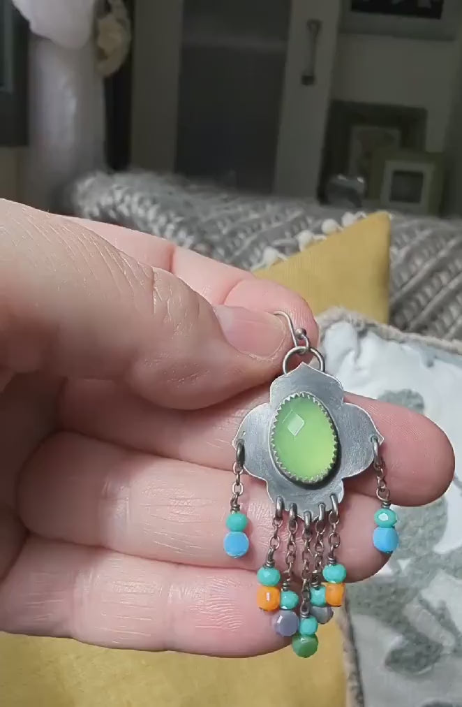 Video of modern boho sterling silver earrings with sparkling crystal fringe