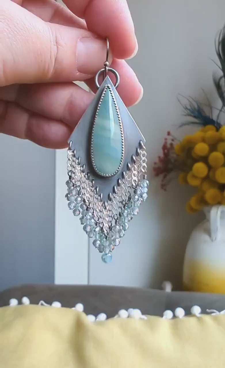 Video of imperial jasper and oxidized sterling silver fringe earrings by Rebellenhaus