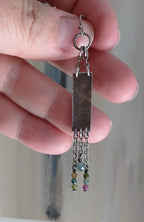 Video of long boho silver earrings with multicolor tourmaline beads by Rebellenhaus