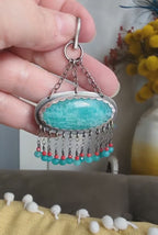 Video of amazonite and coral fringe pendant by Rebellenhaus