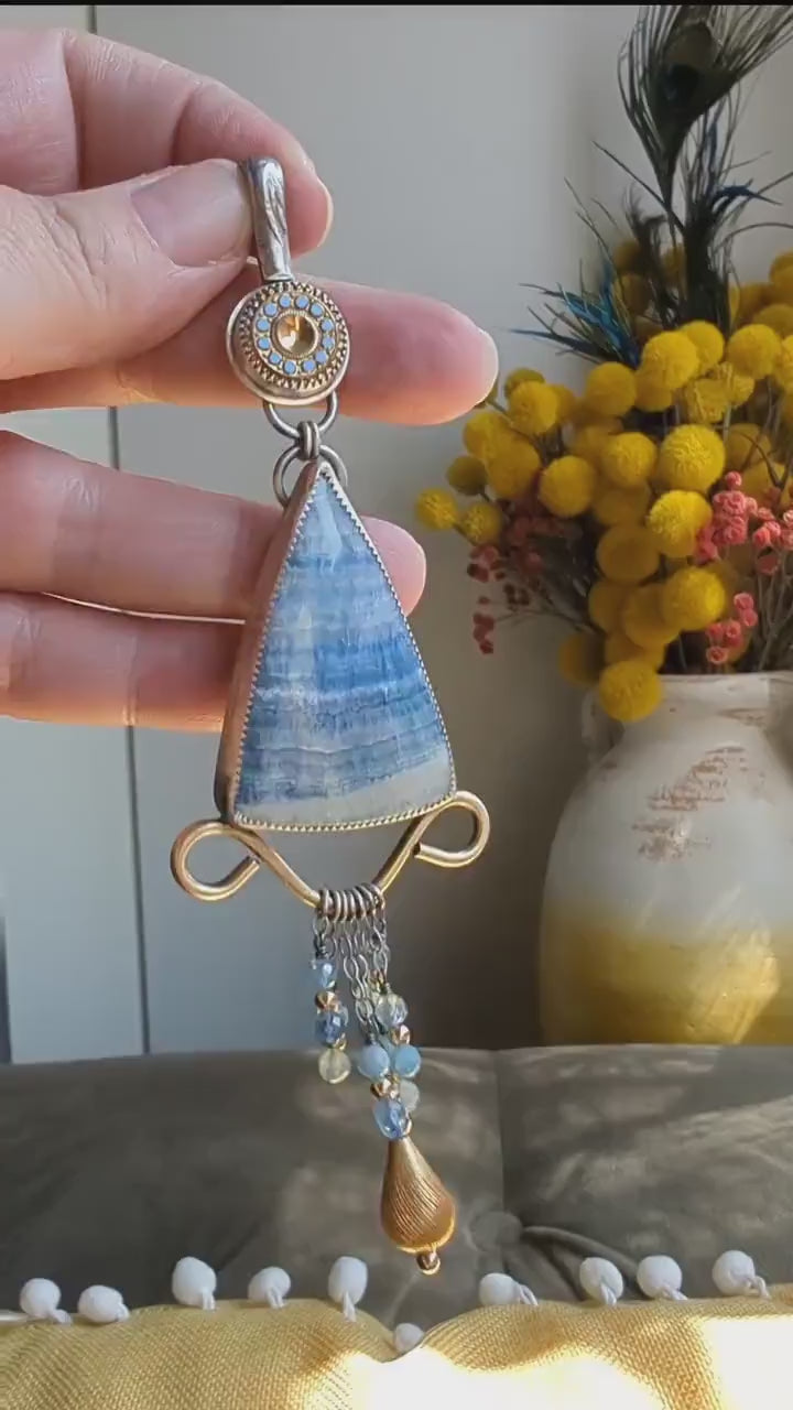 Video of collector mixed metal necklace featuring scheelite and vintage elements
