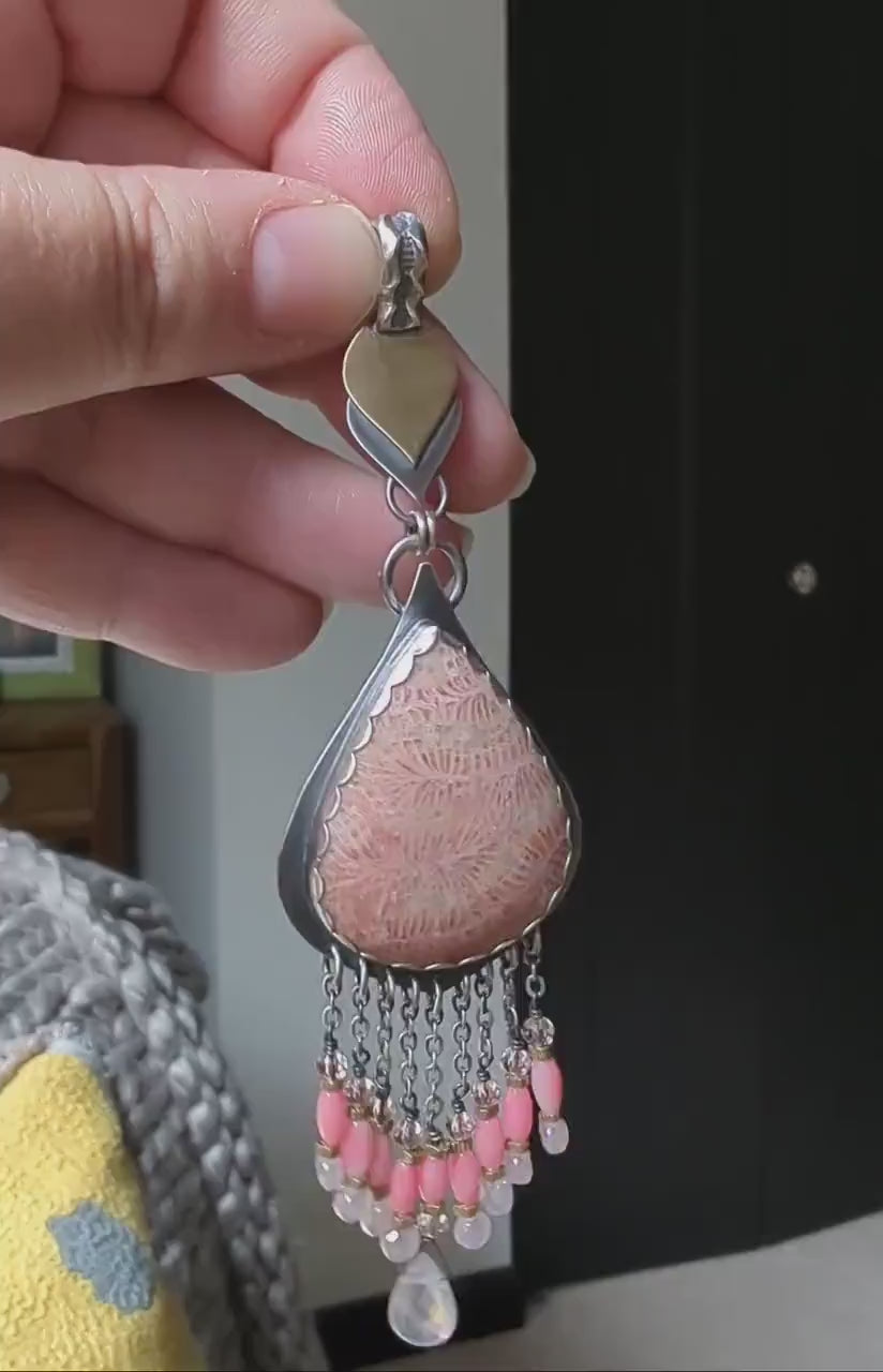 Video of fossil coral mixed metal pendant by Rebellenhaus