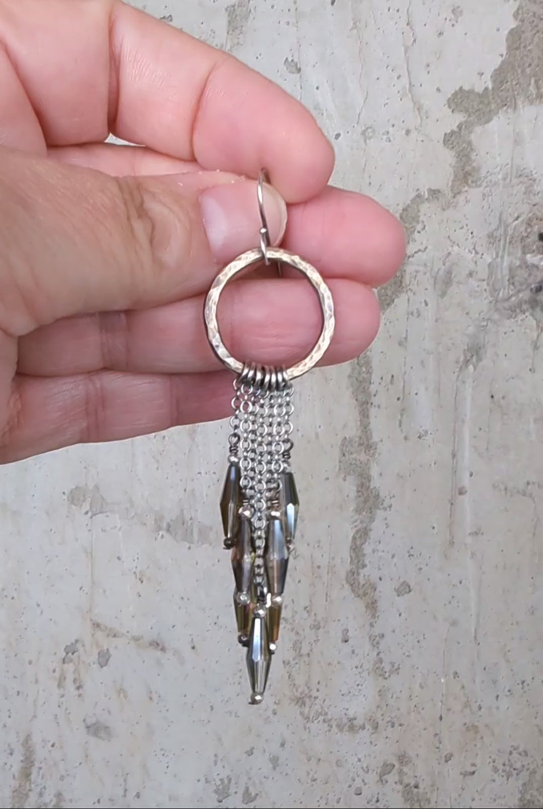 video of handcrafted mixed metal earrings with rainbow flash crystal by beads Rebellenhaus
