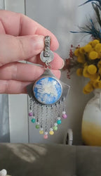 Video of Oxidized sterling silver pendant with colorful cascading gemstone fringe