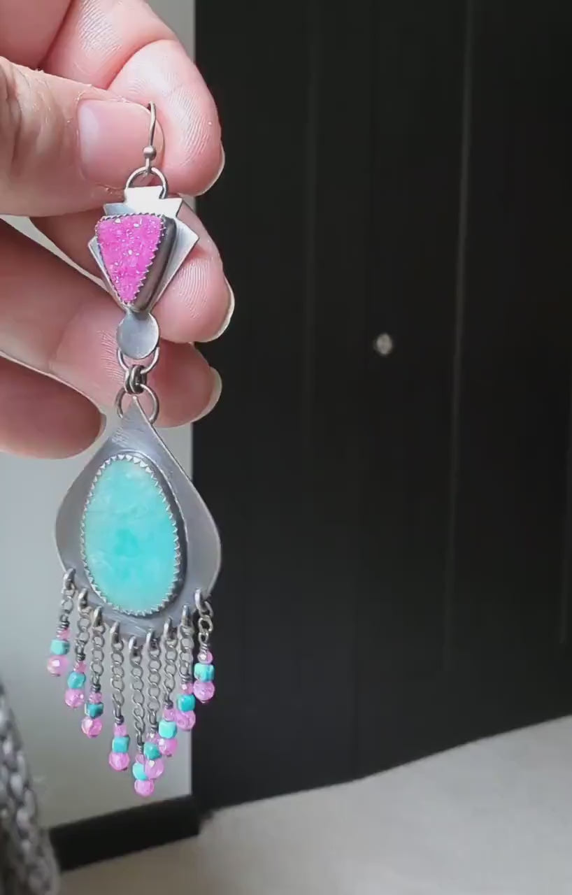 Video of gorgeous amazonite and cobalto calcite earrings by Rebellenhaus