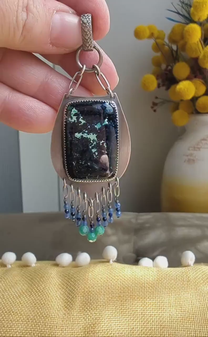 Earthy boho luxe pendant featuring azurite malachite stone video
