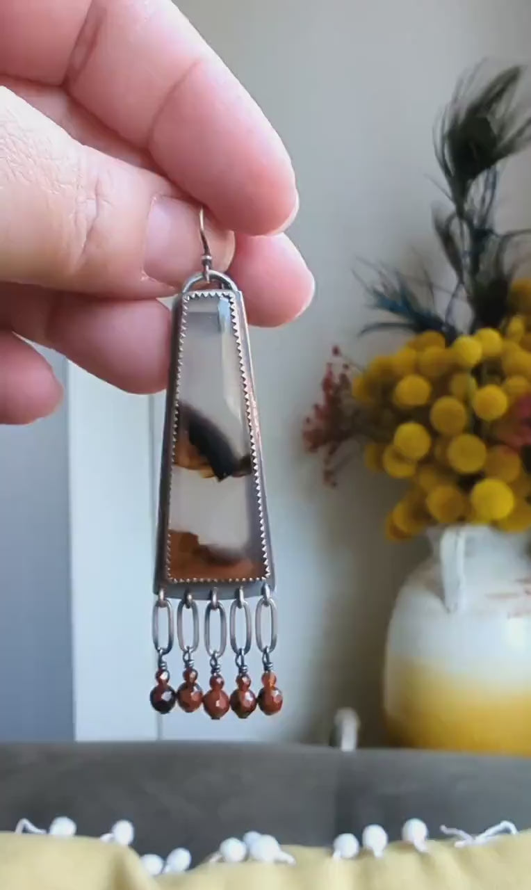 Video of Montana agate mountain earrings with bead fringe