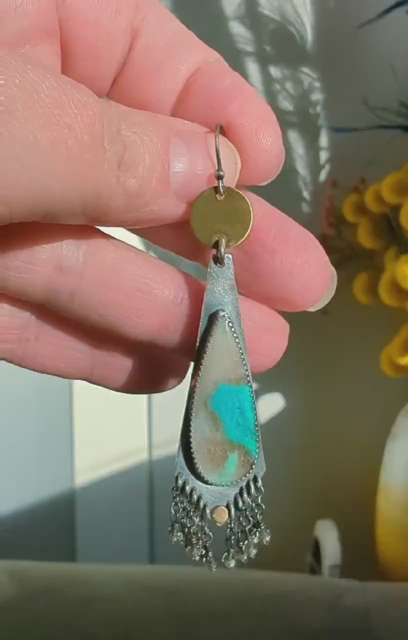 Video of nne of a kind opalized wood earrings by Rebellenhaus