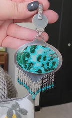 Video of collector gemstone pendant featuring chrysocolla malachite and spinel sparkle